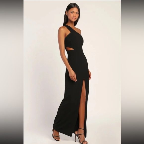 NWT Lulus Show-Stopping Style Black One-Shoulder Cutout Maxi Dress 
size Large - Picture 2 of 12